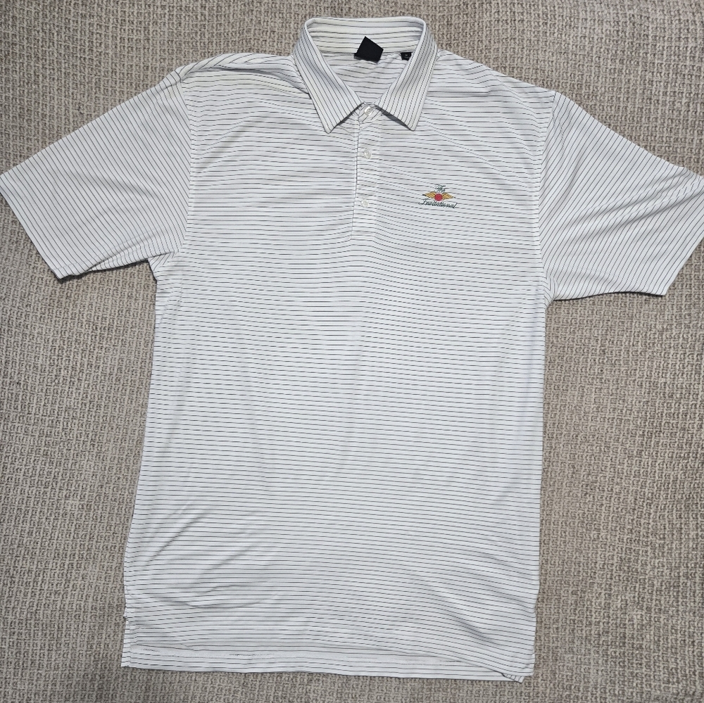 Dunning Golf Men's Striped Polo Shirt - White and Black Size XL Like NEW